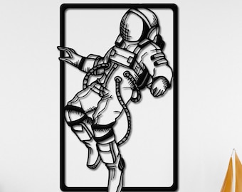 Astronaut Metal Wall Art, Space Wall Decor, Galaxy Wall Art, Gift for Space Lover, Modern Bedroom Metal Decor