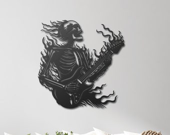 Guitarist Skeleton Metal Wall Decor, Skeleton Metal Wall Art, Gothic Metal Wall Art, Gothic Music Room Decor, Gothic Gifts