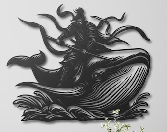 Samurai Warrior Whale Metal Wall Art, Samurai Whale Metal Wall Art, Samurai Metal Wall Art, Japanese Naval Warrior Art, Bedroom Wall Decor