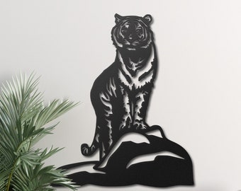 The Tiger Metal Wall Art, Tiger Metal Wall Decor, Tiger on the Rock Metal Wall Art, Wildlife Themed Home Decor