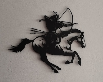 Samurai Metal Wall Decor, Bushido Samurai Metal Wall Art, Japanese Art Room Decor, Samurai Metal Poster, Samurai Riding Horse Wall Decor