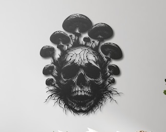 Skull with Mushrooms Metal Wall Art - Skull Sculpture Decor - Gothic Hallway Decor - Gothic Home Decor - Gothic Wall Art - Skull Wall Decor