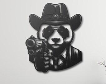 Cowboy Panda Metal Wall Art, Surreal Western Wall Art, Cowboy Panda Metal Wall Sign, Man Cave Decor, Surreal Wall Art