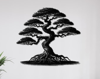 Elegant Bonsai Tree Metal Wall Art, Bonsai Metal Wall Art, Nature Lover Gift, Fireplace Decor, Farmhouse Wall Decor, Outdoor Decor