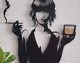 Smoking Woman Metal Wall Decor, Drinking Woman Metal Wall Decor, Woman Metal Wall Art, Feminine Wall Decor, Gift for Powerful Woman