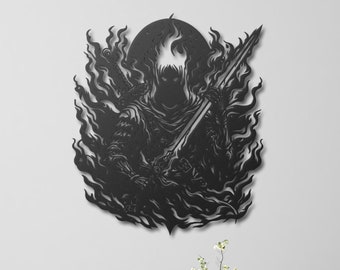 Grim Reaper Metal Wall Decor / Ghost Warrior Metal Wall Sign / / Reaper Warrior Wall Art / Halloween Room Decor / Reaper Wall Decor