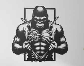 Muscular Gorilla Metal Wall Art, Bold Gorilla Wall Decor, Unique Animal Artwork for Living Room, Man Cave Decor, Unique Gorilla Gift