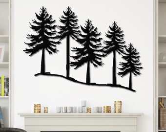 Family of Pine Trees Metal Wall Decor, Extra Large Tree Decor, Outdoor Wall Hanging, Home Wall Decor, Forest Wall Decor, Fireplace Decor