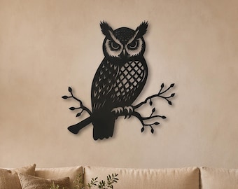 Metalen uilenkunst, rustieke bosvogeldecoratie, wanddecoratie voor in een boshut, cadeaus voor uilenliefhebbers.