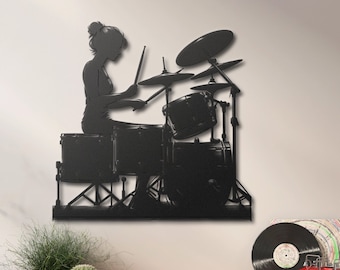 Drummer Girl Metal Wall Art, Music Room Decor, Musical Metal Sign, Studio Decoration, Music Lover Gifts, Drummer Metal Sign, Music Wall Art