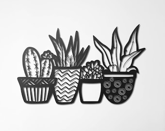 Flowerpot Metal Wall Decor, Flower Metal Wall Art, Flower Metal Sign, Metal Flowerpot Wall Decor, Kitchen Wall Decor, Botanic Metal Wall Art