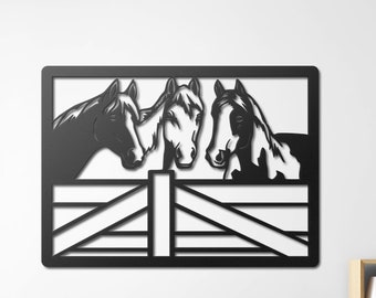 Horses Metal Wall Art, Stable Metal Wall Decor, Farmhouse Wall Decor, Horses Metal Sign, Horse Gifts for Room Decor, Garden Metal Sign