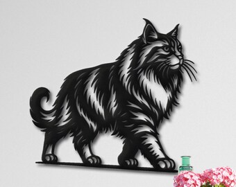 Fluffy Cat Metal Wall Art | Maine Coon Cat Wall Decor | Pet Memorial Gift | Modern Cat Lover Home Decor