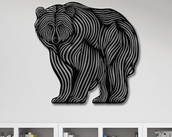 Bear Line Art Metal Wall Art, Rustic Cabin Wall Decor, Wildlife Metal Wall Hanging, Lodge Decor, Nature Lover Gift