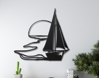 Sailbot with Sunset Metal Wall Decor, Sailing Boat Metal Wall Decor, Sunset Metal Poster, Sunset Wall Decor, Bedroom Wall Decor, Sailing Art