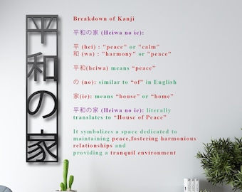 Japanese Kanji Metal Wall Art ,House of Peace Kanji Wall Writing, Peace Inspiring Kanji Decor, Housewarming Gifts, Japanese Idiom Decor