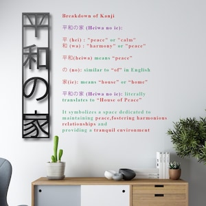 Japanese Kanji Metal Wall Art ,House of Peace Kanji Wall Writing, Peace Inspiring Kanji Decor, Housewarming Gifts, Japanese Idiom Decor
