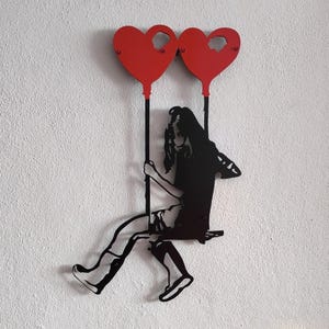 BANKSY Balloon Girl Metal Wall Art, Banksy Girl with Balloon Decor, Banksy Graffiti Art for Living Room, Large Banksy Decor, Home Wall Decor