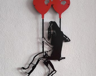 BANKSY Balloon Girl Metal Wall Art, Banksy Girl with Balloon Decor, Banksy Graffiti Art for Living Room, Large Banksy Decor, Home Wall Decor