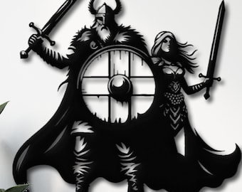 Viking King & Queen Metal Wall Art, Norse Royal Couple Wall Decor, Scandinavian Wall Decor, Viking Warriors Metal Wall Art, Nordic Gifts