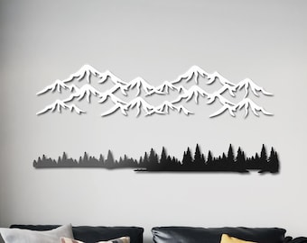 Mountain and Forest Metal Wall Art, Extra Large Farmhouse Decor, Large Mountain Wall Art, Landscape Wall Art, Living Room Wall Decor