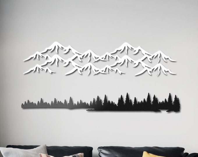 Featured listing image: Mountain and Forest Metal Wall Art, Extra Large Farmhouse Decor, Large Mountain Wall Art, Landscape Wall Art, Living Room Wall Decor