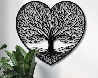Tree of Love Metal Wall Art - Majestic Tree Inside Heart Wall Decor - Tree of Life Decor - Tree Metal Wall Decor - Modern Home Decor
