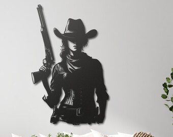 Female Cowboy Metal Wall Art, Woman Cowboy Wall Decor, Western Metal Poster