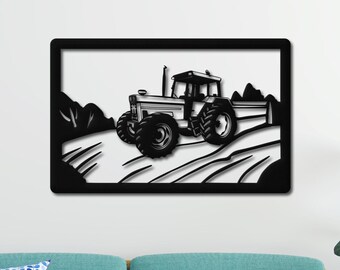 Farm Tractor Metal Wall Art - Handcrafted Farmhouse Scenery, Farmhouse Metal Wall Decor