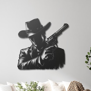 Cowboy Metallwandkunst, rustikale westliche Dekoration, Bauernhauswanddekor, Landhausgeschenk, moderne minimalistische Cowboykunst, Geschenke für Westernliebhaber
