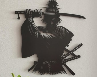 Samurai Metal Wall Decor, Samurai with Katana Wall Art, Japanese Decor, Samurai Katana Metal Sign, Japanese Gifts, Japanese Warrior Decor