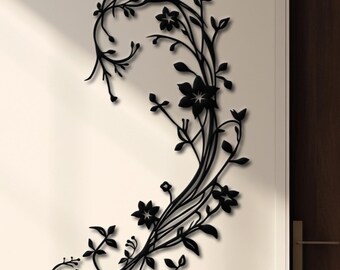 Flowering Vine Metal Wall Art - Minimalist Botanical Decor - Wild Plant Steel Wall Hanging - Rustic Nature Decor - Vertical Vine Wall Decor