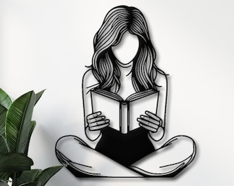 Woman Reading Metal Wall Art, Minimalist Line Art, Book Lover Gift, Female Silhouette Decor, Library Wall Sign, Abstract Art, Gift for Her