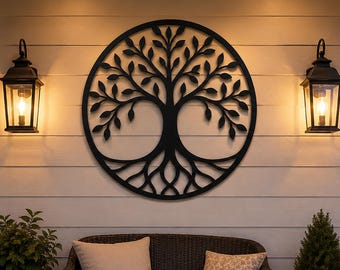 Tree of Life Metal Wall Art, Round Fireplace Decor, Large Garden Decor Housewarming Gift