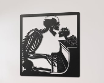 Pianist Skeleton Metal Wall Art, Gothic Home Decor, Gothic Music Room Decor