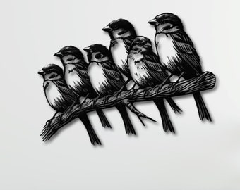 Sparrows Perched on a Branch Metal Wall Decor, Sparrows Silhouette Decor, Sparrow Metal Wall Art, Living Room Decor