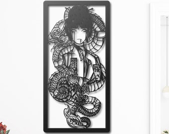 Japanese Woman Metal Wall Art,Art of Depression Wall Decor,Japanese Gifts for Room Decor,Dragon with Woman Wall Art,Dragon Woman Wall Decor