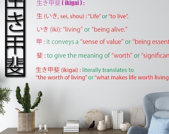 Ikigai Kanji Metal Wall Art, Japanese Kanji Metal Wall Art, Japanese Calligraphy Decor, Housewarming Gifts, Modern Zen Home Decor