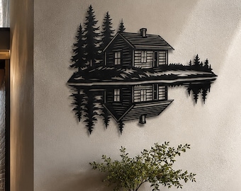 Lake House Metal Wall Art, Rustic Forest Cabin Decor, Housewarming Gift