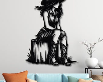 Metal Cowgirl Wall Art, Western Woman Decor, Rustic Farmhouse Wall Hanging, Country Home Gift