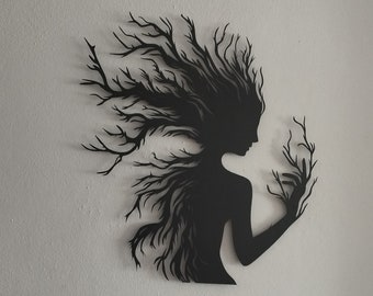 Tree Woman Metal Decor, Half Tree Half Woman Metal Wall Art, Unique Tree of Life Metal Wall Sculpture