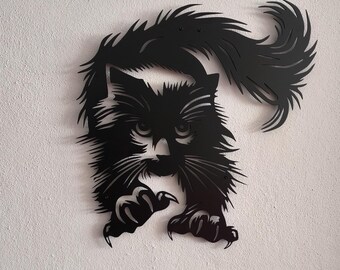 Jumping Cat Metal Wall Art, Elegant Cat Silhouette Decor, Minimalist Animal Lover Gift, Cat Metal Wall Decor, Peekaboo Cat Decor, Kids Room