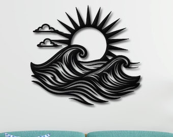 Sun and Wave Metal Art, Coastal Decor, Ocean Minimalist Sign, Beach House Decoration, Sunrise Sunset Gift, Nautical Wall Hanging