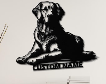 Decorazione murale in metallo personalizzata con Golden Retriever, targa personalizzata con il nome del cane, decorazione da parete con Golden Retriever, regalo per gli amanti dei cani.