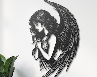 Fairy Woman Metal Wall Art, Praying Woman Wall Decor, Guardian Fairy Gifts, Religious Home Decor,  Minimalist Faith Art