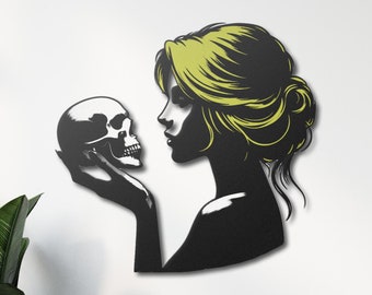 Blonde Woman Holding Skull Wall Art, Woman with Skull Wall Decor, Gothic Woman Decor, Gift for Gothic Lover, Gift for Woman, Bedroom Decor