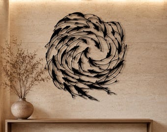 Metal Fish Wall Art, Fish Family Wall Decor, Flock Of Fish Sign, Nautical Wall Art, Marine-Themed Interior Decor, Office Decor,