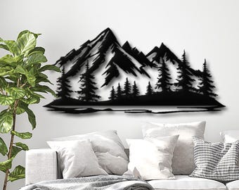 Mountain Forest Metal Wall Art, Pine Tree Landscape Decor, Rustic Cabin Wall Decor, Nature Lover Gift