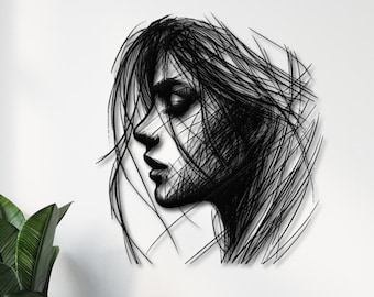 Minimalist Woman Metal Wall Decor, Woman Silhouette Wall Decor, Woman Metal Wall Art, Gift for Sister,  Girl Metal Wall Sign