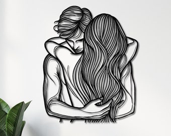 Minimalist Couple Metal Wall Art - Romantic Husband and Wife Decor - Modern Love Wall Sculpture - Anniversary Gift for Couples